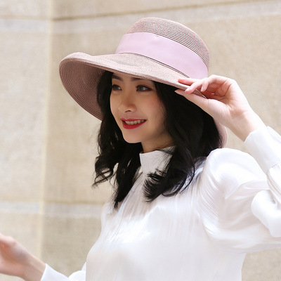 靈珑服飾廠家直銷春夏新款遮陽帽海邊度假沙灘防曬蝴蝶結大檐帽女