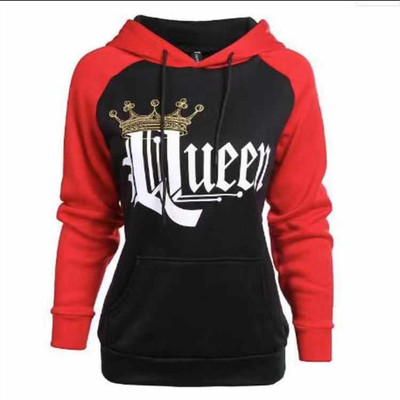 工廠家直銷 外貿情侶裝皇冠字母印花連帽套頭加絨上衛衣8680