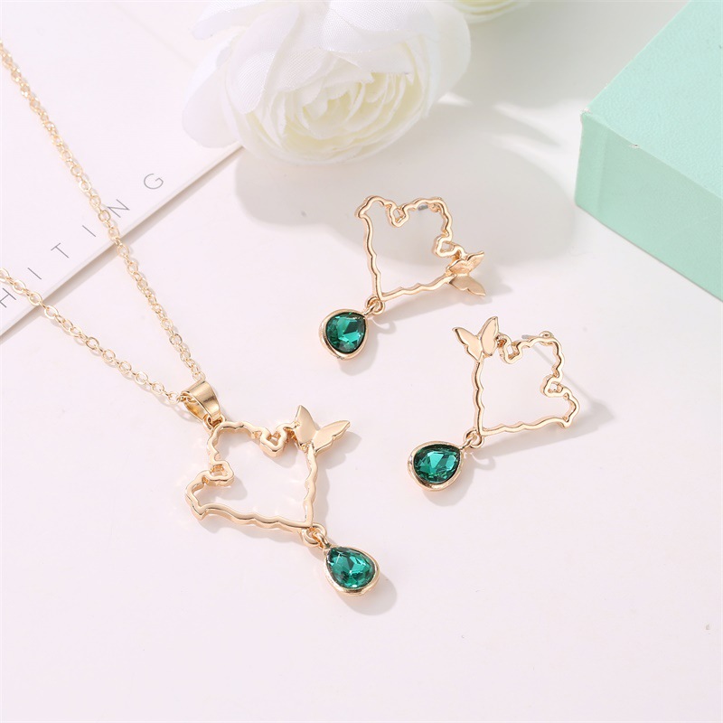 New Crystal Butterfly Ladies Drop Alloy Earrings Necklace Set For Women display picture 3