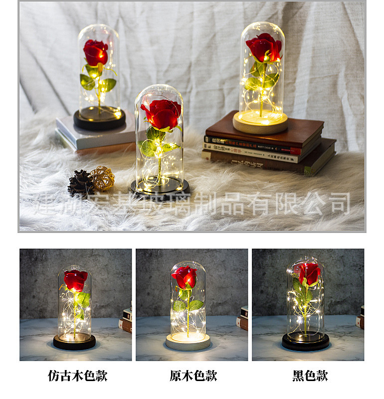 永生花 仿真玫瑰花创意家居摆件LED小夜灯生日节日礼物新品上架|ms
