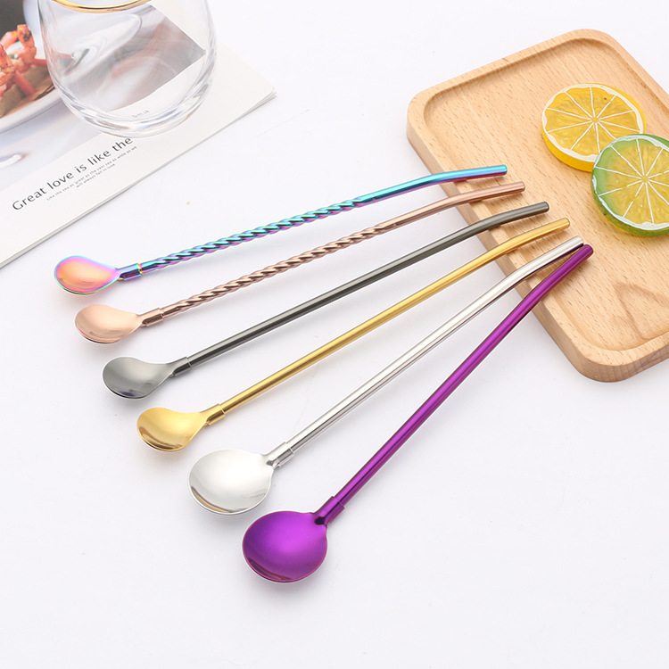 304不锈钢吸管勺 创意镀金彩色搅拌勺吸管 厂家批发 定制logo