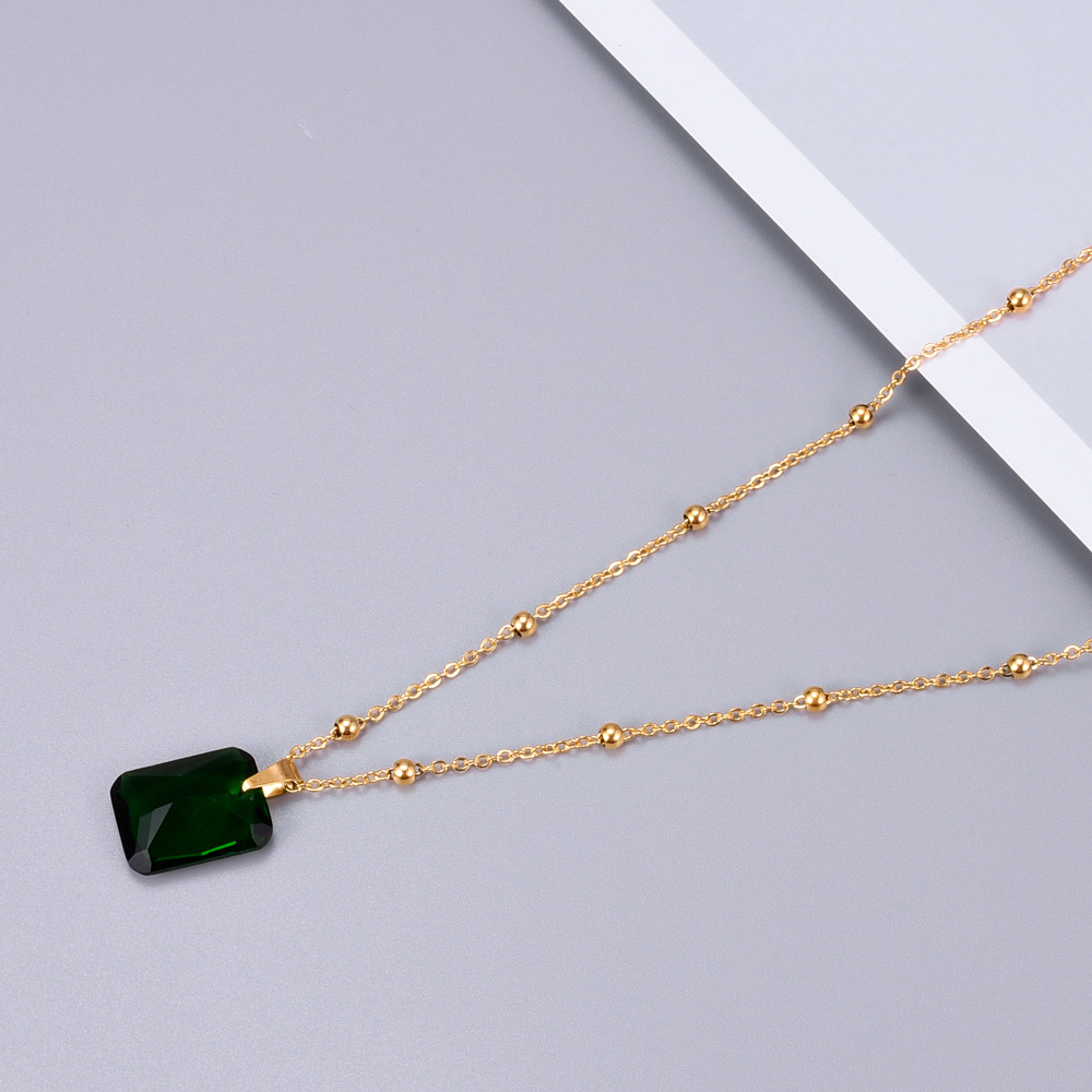 Wholesale Jewelry Emerald Big Zircon Square Pendant Fashion Necklace Nihaojewelry display picture 2