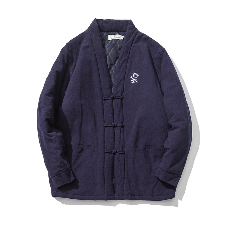 2019 ropa de invierno solapa hebilla ropa acolchada de algodón para hombre cardigan vintage Hanfu bordado grueso estilo chino ropa acolchada de algodón para hombre al por mayor