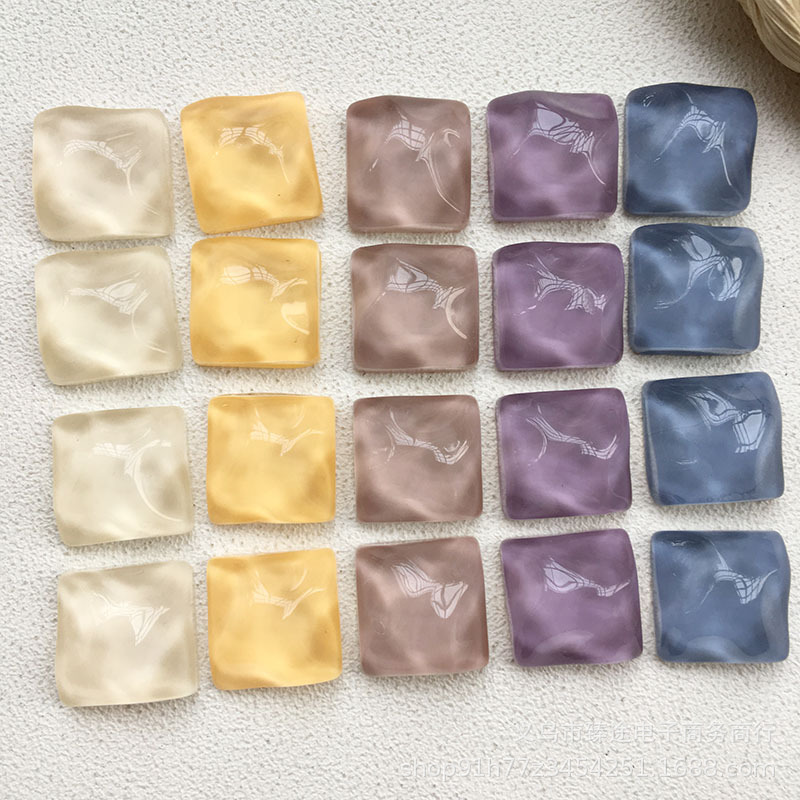 日系几何方形纯色不规则水波纹树脂贴片配件diy手作饰品材料批