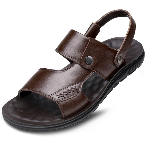 2024 Summer New Men's Sandals Men's Soft Leather Beach Shoes Casual Men's Shoes Thick Sole Soft Leather Slippers Dropshipping One Piece