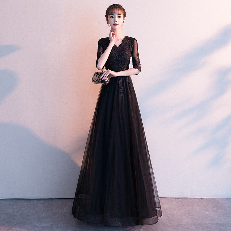 Elegant Evening Dress for Women 2026 Fashion New Style Long Black Socialite Dress Slimming Little Black Dress