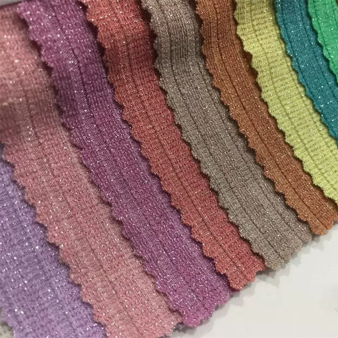 现货新款金银丝针织面料 春夏女装弹力闪光丝亮丝罗纹针织布批发