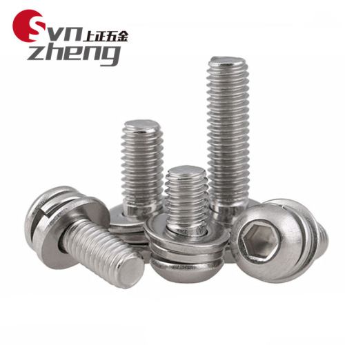 M3M4M5M6M8 304 stainless steel pan head inner hexagonal flat spring washer combination screw flat round head three combination screws