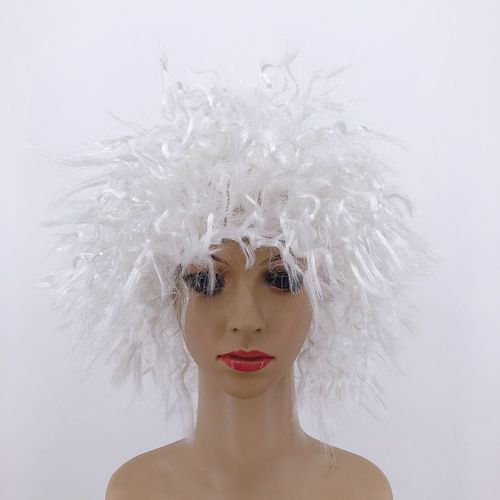 Factory direct sales foreign trade environmentally friendly white braid perm headgear Einstein cosplay corn perm wig headgear
