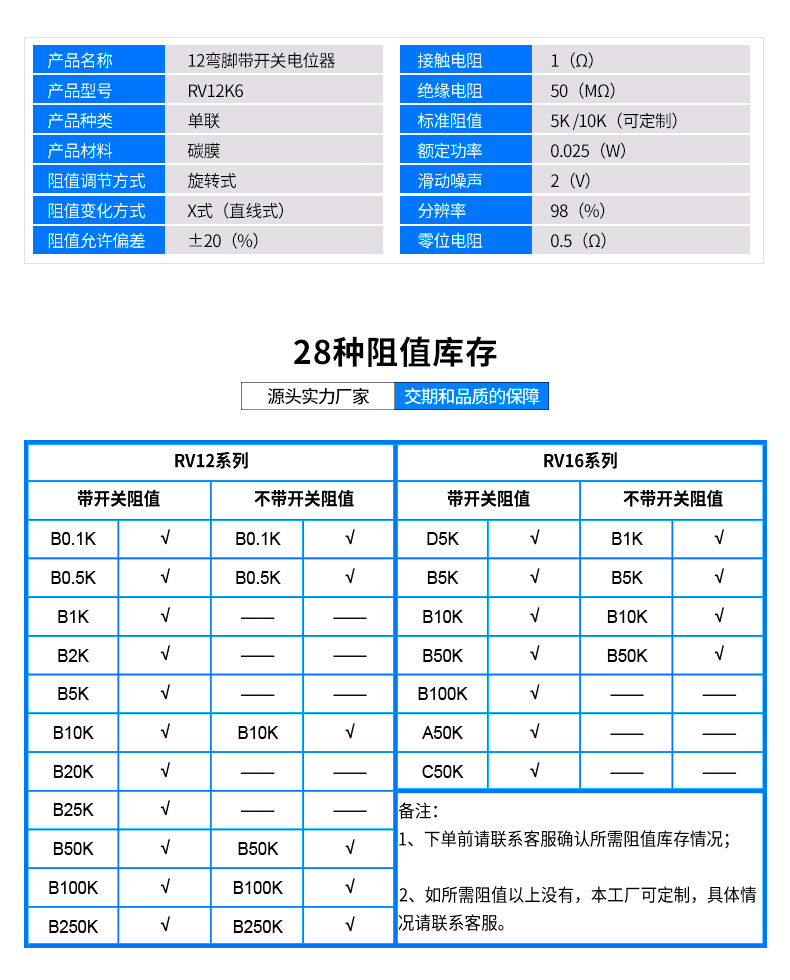 电位器带开关 单联