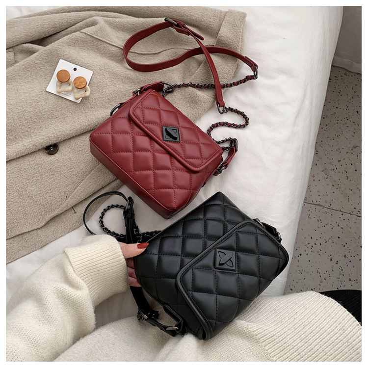 Ins Small Bag Female 2019 New Fashion Western Style Messenger Bag Korean Version Of The Red Texture Rhombus Chain Bag display picture 15