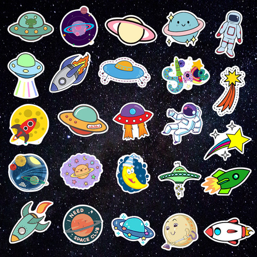 50 pieces of planet rocket UFO astronaut cartoon graffiti stickers waterproof suitcase notebook water cup stickers