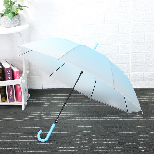 Manufacturer of small and fresh long-handled transparent color gradient straight rod parasol with satin film dance umbrella for wholesale