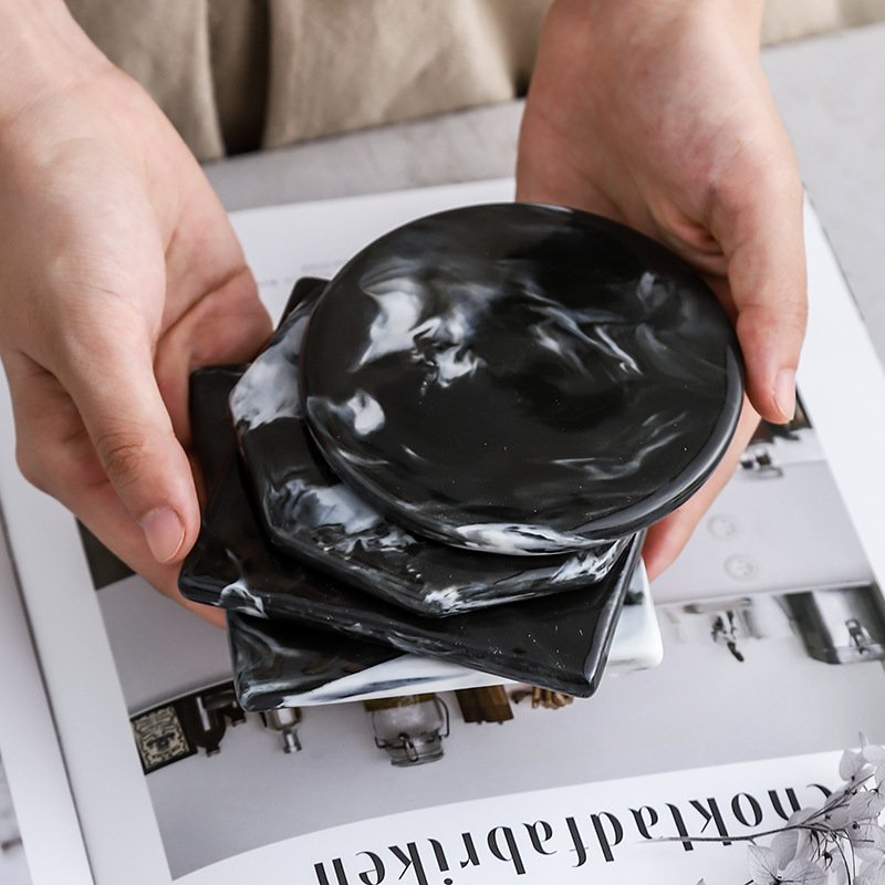 Nordic Light lujo creativo simple cerámica posavasos tinta mármol montaña antideslizante corcho estera de aislamiento mantel té bandeja