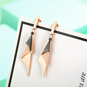 2020冬季新款长三角耳坠18k金 女生钛钢小饰品 长款耳环跨境