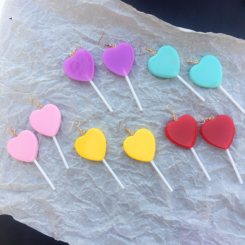 Einfache Bonbon Farbe Lollipop Herzförmige Lange Ohr Haken Großhandel display picture 2