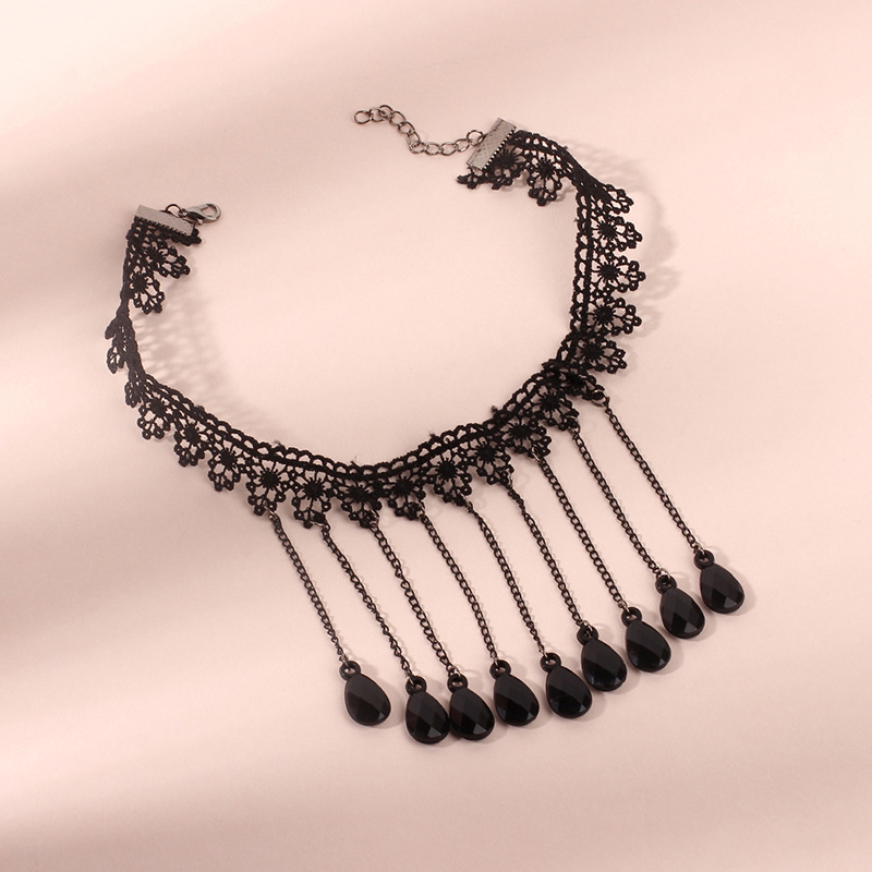 22g Weight Choker Classification 1 Piece Quantity Daily Occasion Acrylic, Lace Material Polka Dots, Tassel Pattern Women'S Gender Plating Design Style Style Style Polka Dots Tassel Arylic Lace Choker Wholesale 7