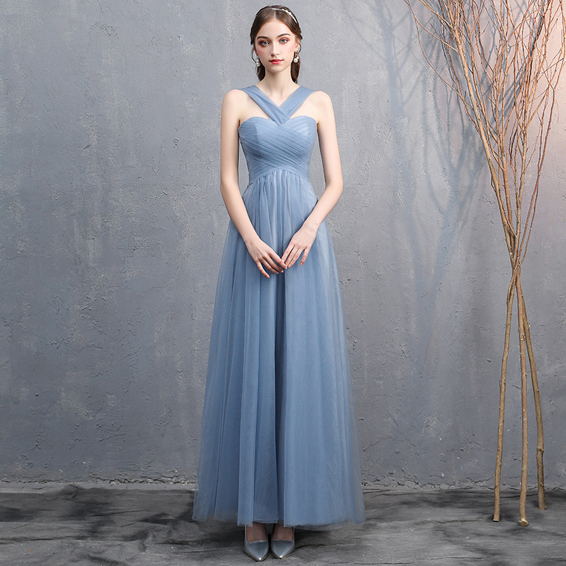 Bridesmaid dress women grey blue one shoulder fairy banquet dress evening  party dresses