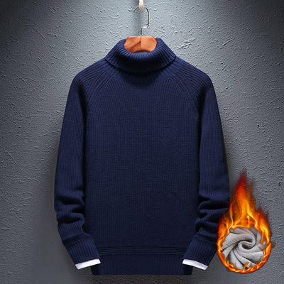 2019冬季加绒毛衣男士纯色高领上衣长袖外套韩版休闲针织衫男装潮|ms