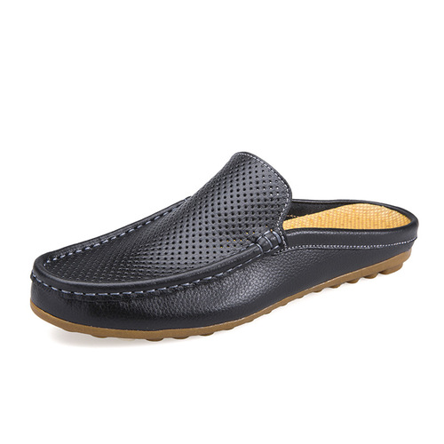 Men's sandals, half-slippers, men's genuine leather summer breathable fashionable shoes, Baotou casual shoes, breathable men's shoes