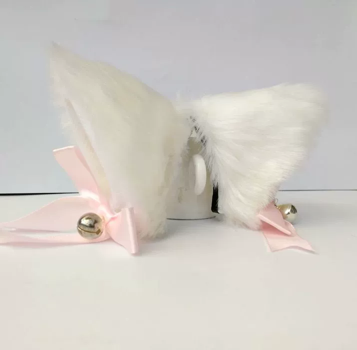 Заколка с кошачьими ушками, искусственный заячий мех, бант с колокольчиком, 8.5×8×10 см, клипс Cosplay аксессуар