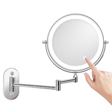 新款8英寸折叠LED化妆镜 壁挂梳妆镜 双面带灯镜子放大充电 跨境