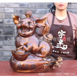 宇卓铜器纯铜猪黄铜猪财字猪生肖猪元宝猪坐黄金袋猪工艺品摆件