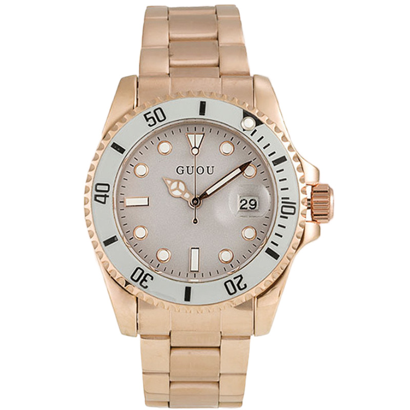 Guou guou nuevo reloj de mujer casual al por mayor correa de acero de cuarzo impermeable calendario tendencia reloj 8077