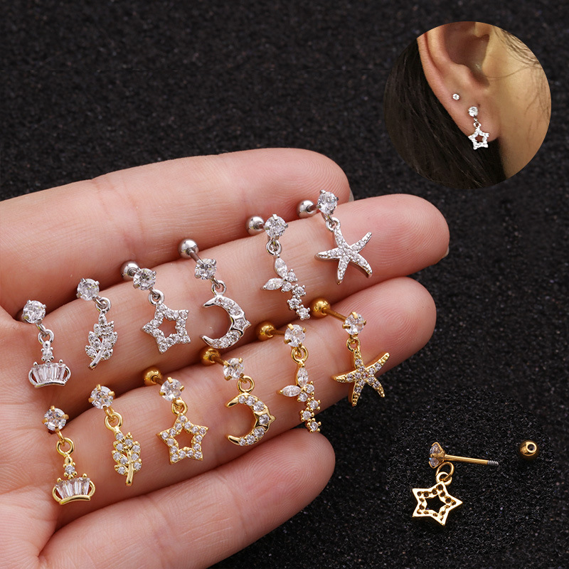 Ear Cartilage Rings & Studs Fashion Pentagram Copper display picture 17