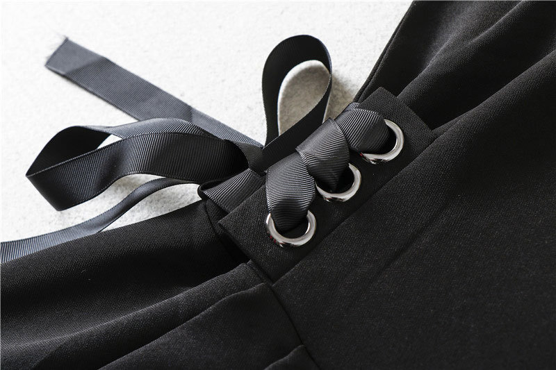 0403-06 唐嫣同款领口订珠系带收腰裙SML码颜色黑色红