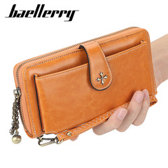 Baellerry Lady Long Wallet Korean Version Multi-functional Zipper Phone Bag Oil Wax Leather Clasp Fringe Women's Bag