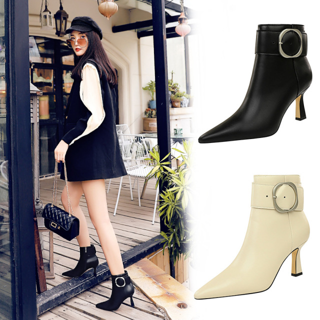 European and American fashion professional ol women boots wine cup and high heel suede pointed thin belt buckle short bo