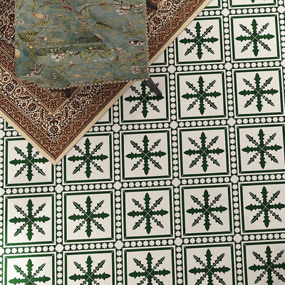 绿色花片瓷砖 厨房阳台清新地面砖300拼花餐饮连锁店玄关背景墙砖