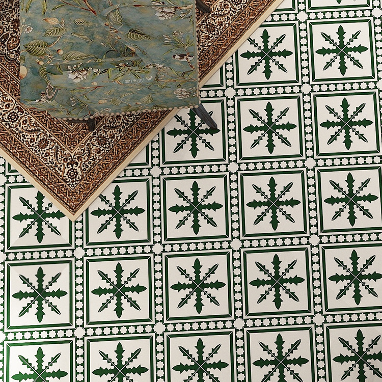 绿色花片瓷砖 厨房阳台清新地面砖300拼花餐饮连锁店玄关背景墙砖