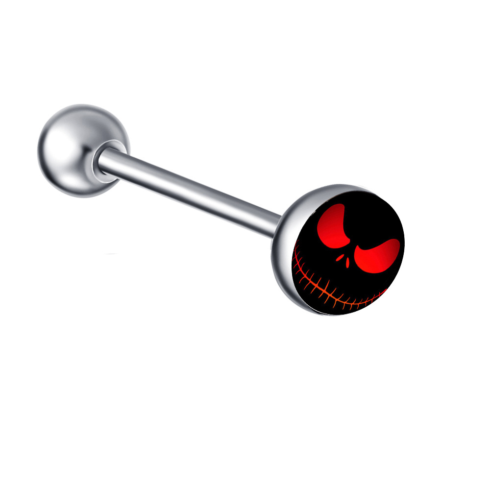 Steel Color LOGO Barbell Tongue Nail Stainless Steel Tongue Ring 16mm Length Piercing Jewelry detail image 10
