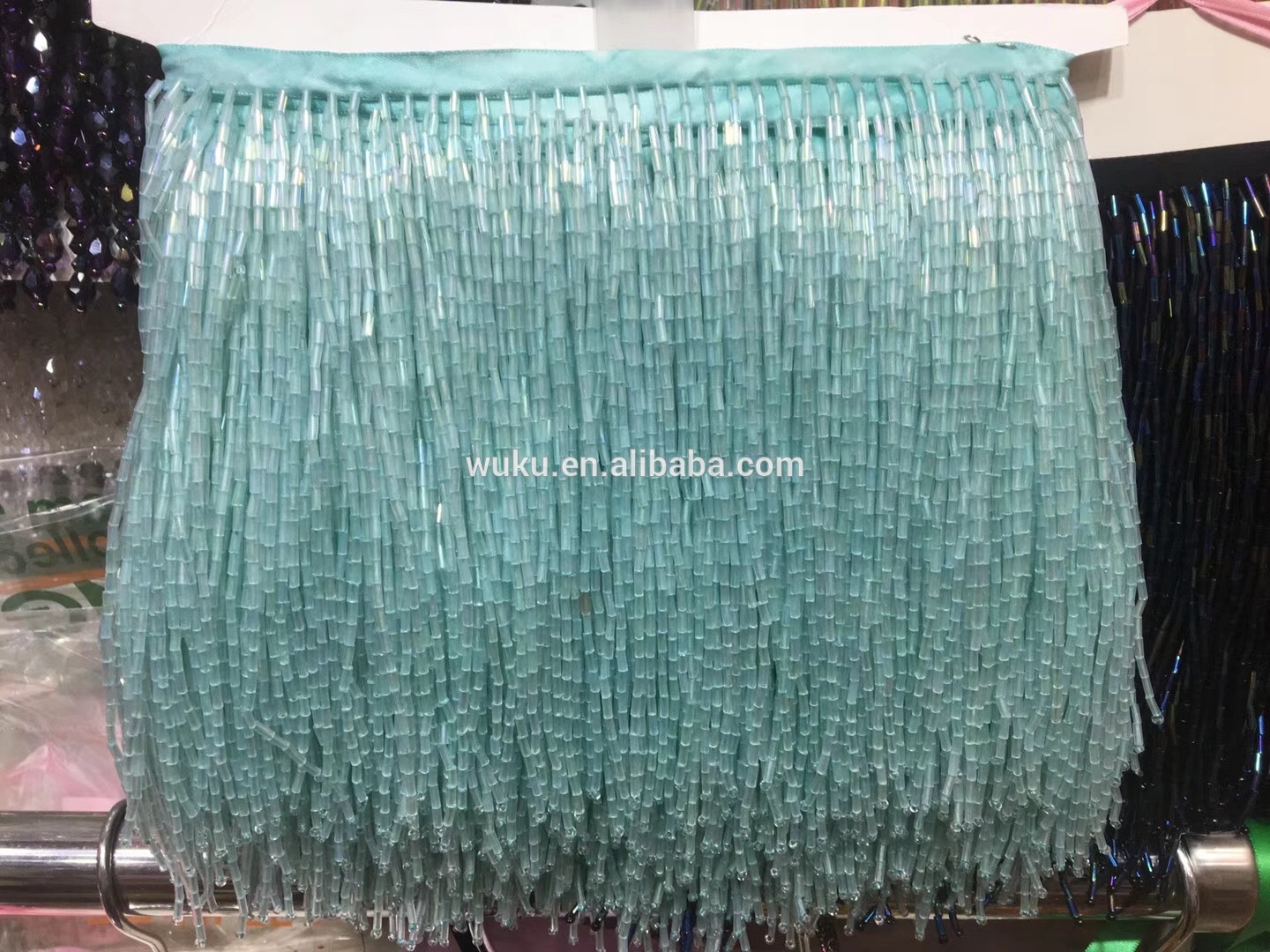 15cm薄荷浅绿色舞蹈服婚纱晚礼服管珠流苏 DIY边穗饰品 TF-228