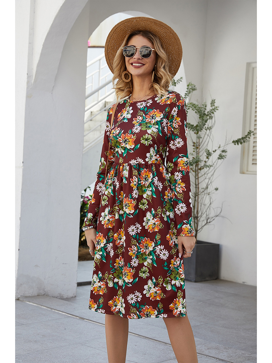   autumn and winter round neck long sleeve fashion new flower dress NSAL2914