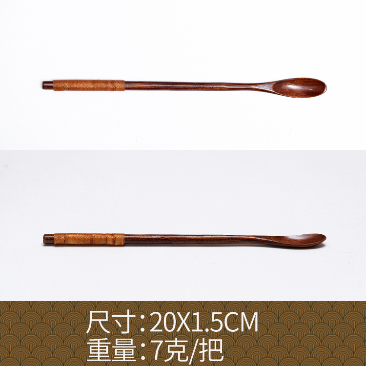 Fábrica al por mayor cuchara de madera maciza cuchara creativa cuchara de café cuchara de mezcla miel cuchara japonesa mango largo bobinado cuchara de madera