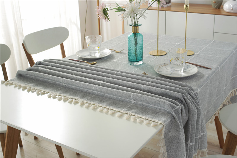 Jacquard Embroidered Cotton Linen Tassel Tablecloth Rectangular_voghion.com