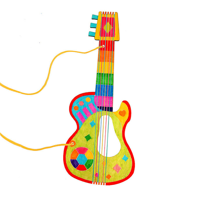1 niños hechos a mano DIY pintura graffiti blanco en blanco guitarra de madera kindergarten instrumento musical casero pipa material creativo paquete