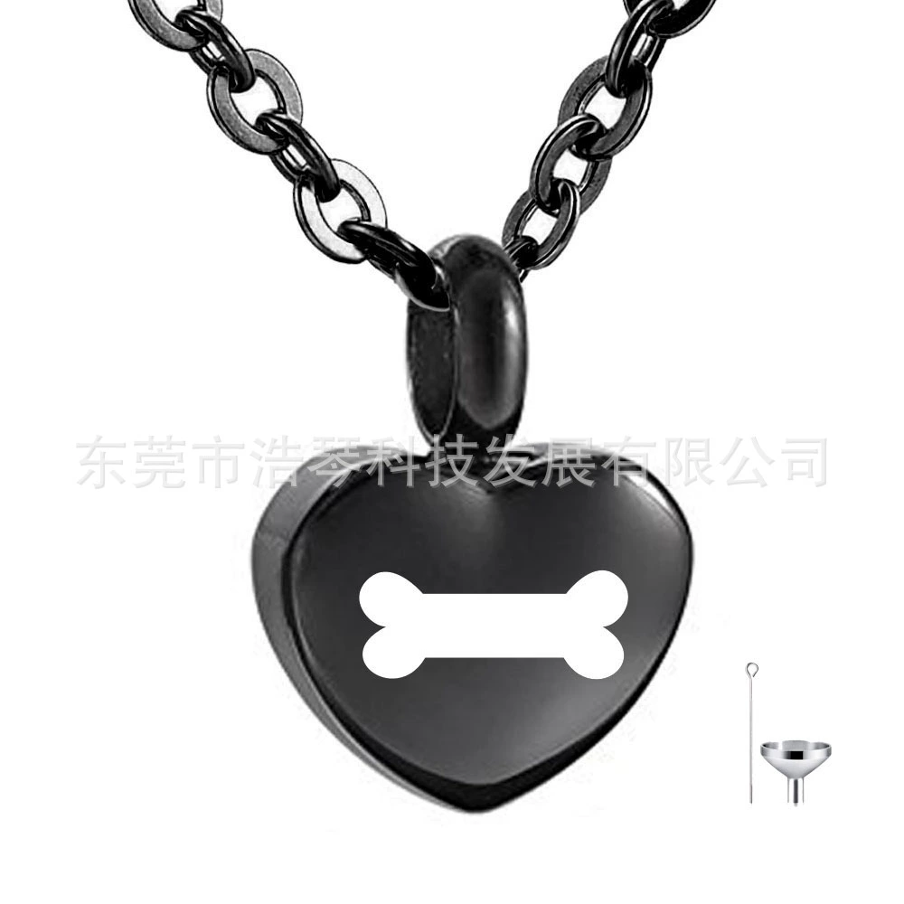 Желаю горячей продажи ПЭТ пепел ожерелье из нержавеющей стали черный в форме сердца кости урна кулон кремации ювелирные изделия