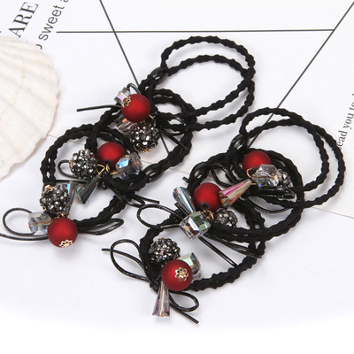 韩版成人发饰 双股打结藕节水晶合金挂件发圈发绳 精品店头饰