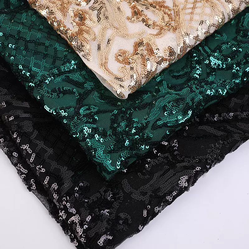 亮片布蕾丝布现货 婚纱礼服旗袍面料 四面弹网布珠片亮片布料