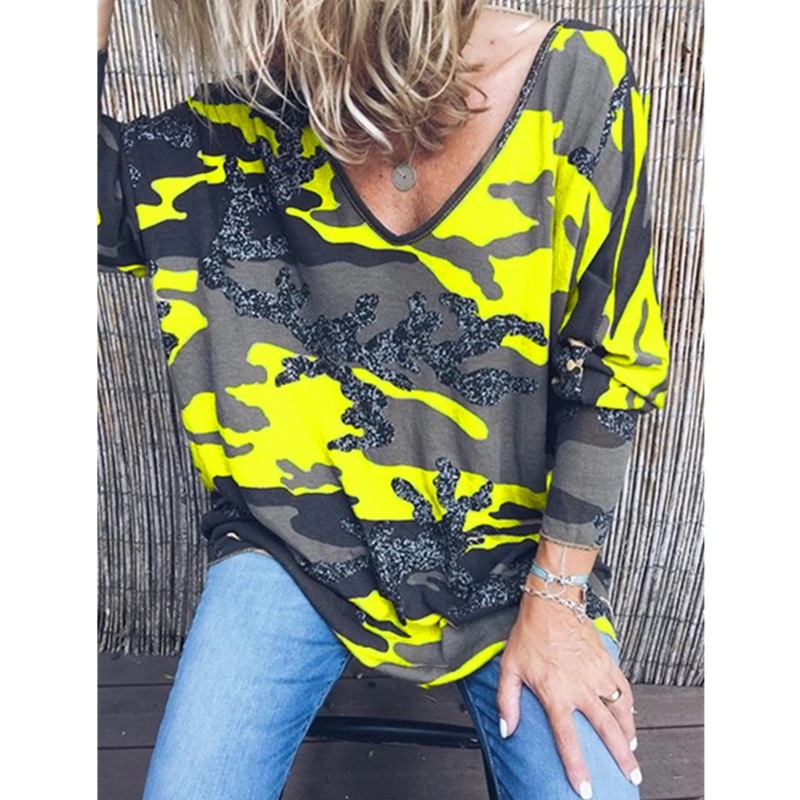 autumn new women s V-neck printed long-sleeved T-shirt  NSYF18819