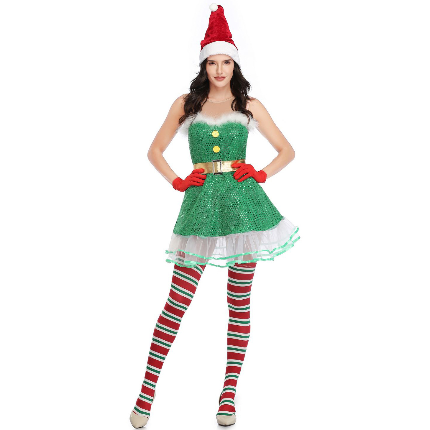 Disfraces de Halloween 2024 M-XL niñas sexy disfraz de Navidad nuevo adulto femenino día de Año Nuevo disfraz de actuación de baile traje de Navidad verde