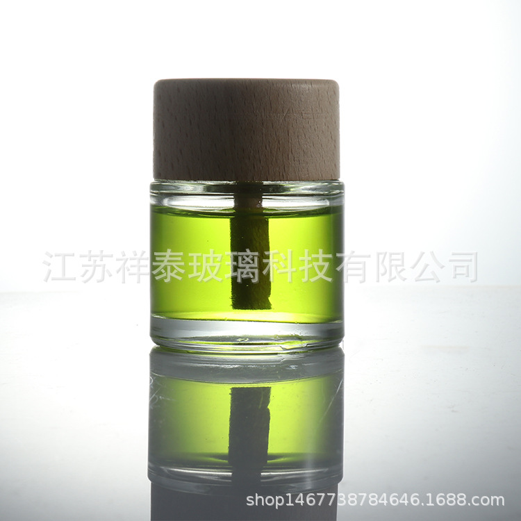 现货批发创意车载香薰瓶木盖挥发精油家用办公室圆形50ml无火香薰