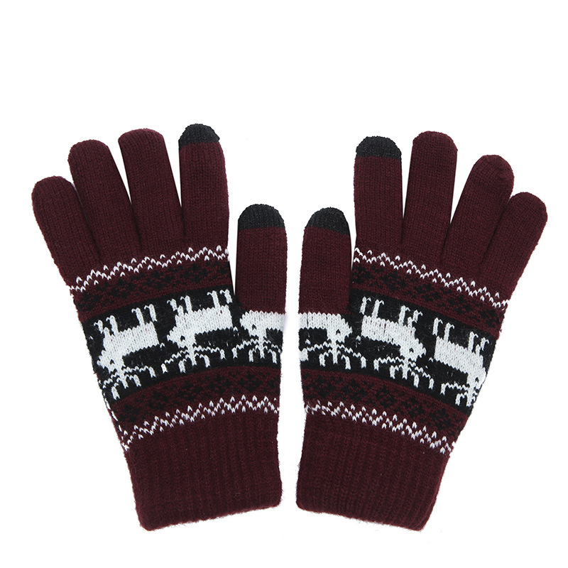 韩版新款加厚时尚创意保暖手套可爱小鹿成人手套羊绒针织手套批发