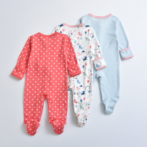 Newborn baby foot-covering one-piece clothing, male and female baby cotton long-sleeved clothing, three-piece set