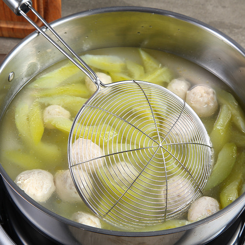 Factory direct sales stainless steel wire drain hot pot frying oil grid filter spoon net drain 201 large round tube colander strainer