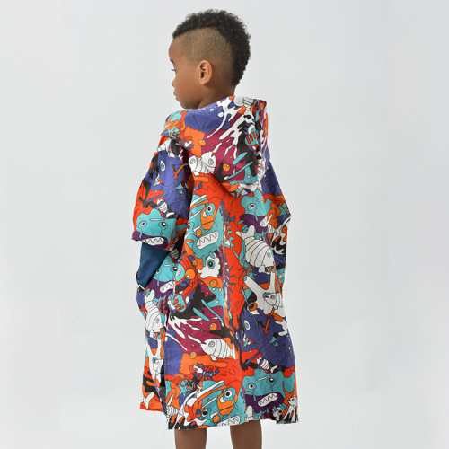 Children's sun protection bathrobe, beach towel, swimming changing clothes, water-absorbent quick-drying clothes, hooded cloak for boys and girls, double-sided velvet bath towel